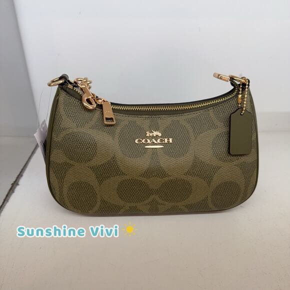 NWT Coach Outlet Teri Shoulder Bag Signature Canvas CAL51 IMOLV Olive - Picture 1 of 12